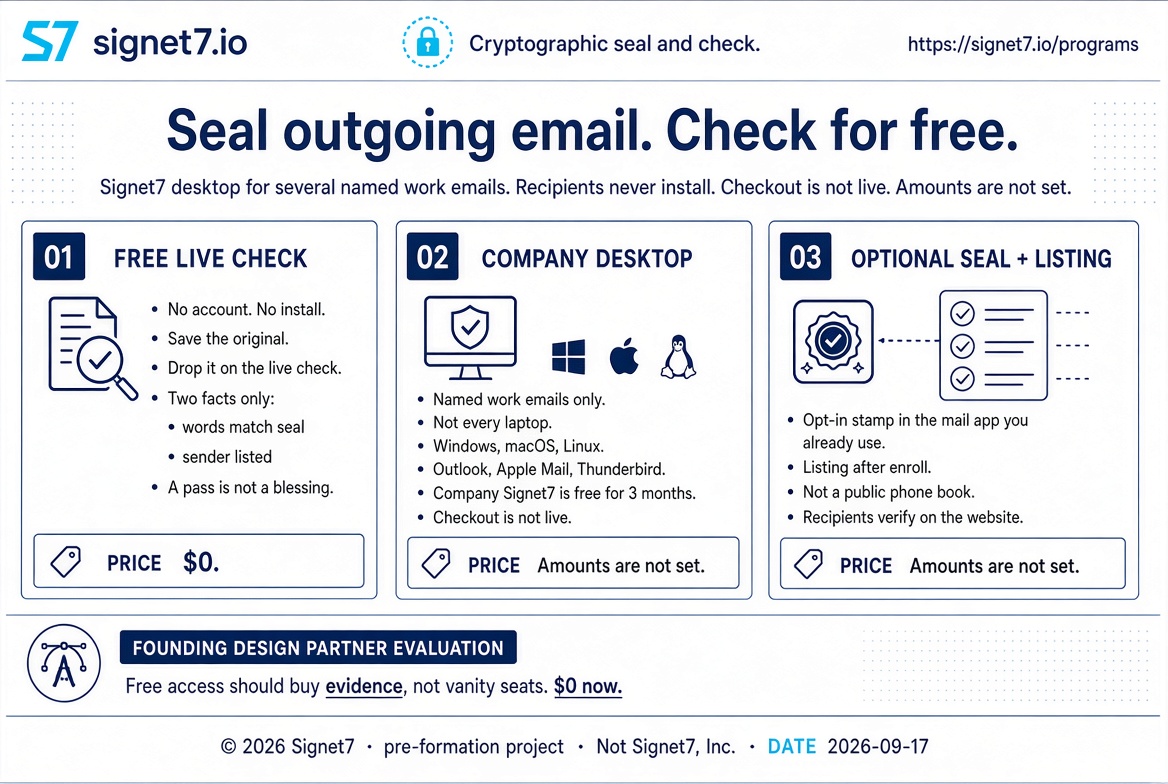 Seal outgoing email. Check for free. Amounts are not set.